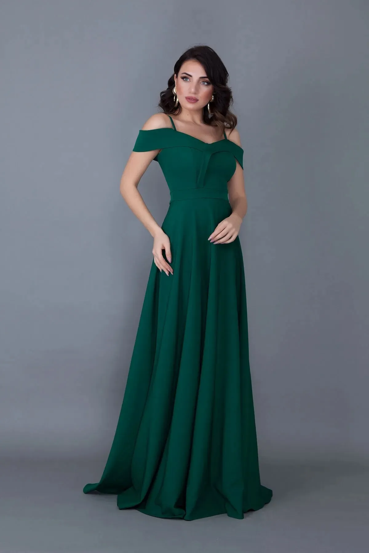 lovebox  Trägerloses, tiefes Schulter-, zweireihiges Maxi-Abendkleid in Smaragdgrün mit 342