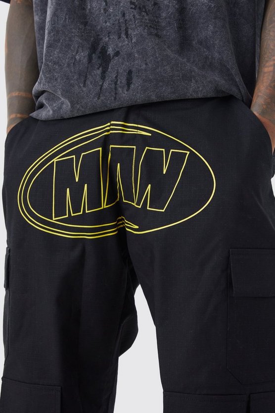 Lockere Ripstop Cargo-Hose mit Man-Print