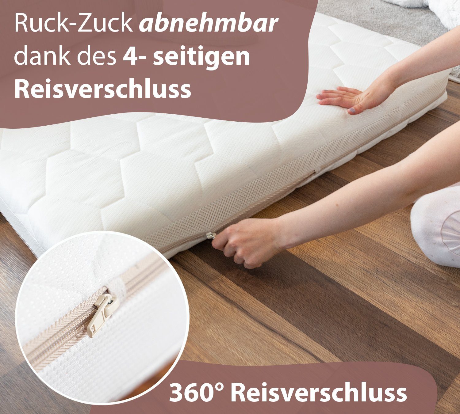 Kindermatratze ECO aus Kokos und Kaltschaum, Alcube, 10 cm hoch, Babymatratze 60x120 cm ohne Trittkante, Gemütliche Matratze 4 Seiten Reißverschluß, für Babybett I Atmungsaktiv Matratze Pflegeleicht