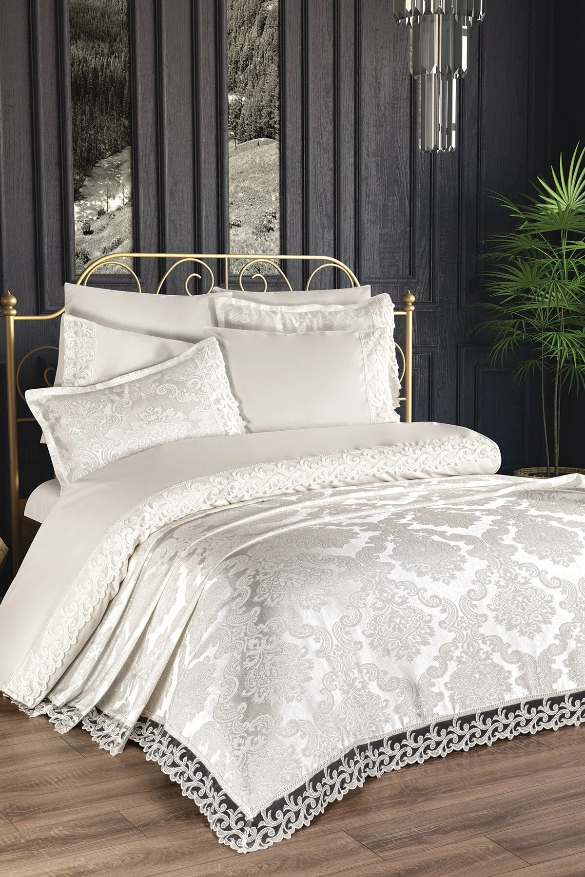 Çeyiz Diyarı  Französisches Spitzen-Belinda-Brautset, 7-teilig, Creme