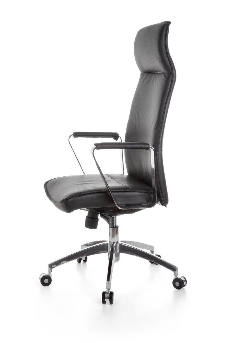 Amstyle Drehstuhl SPM1.137 (Echtleder Schwarz, Bürostuhl XXL 120 kg Modern), Schreibtischstuhl Drehbar, Chefsessel mit Armlehne