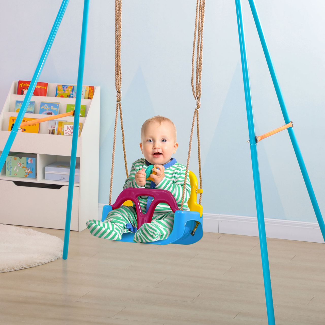 Outsunny 3-in-1 Babyschaukel, Kinderschaukel mit verstellbarem Seil, Blau