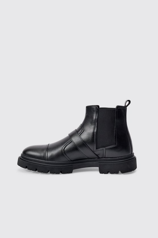 Schwarze PU-Stiefel mit Riemchen-Detail