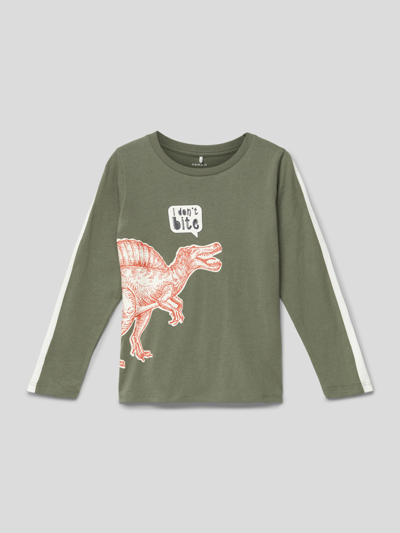 Longsleeve mit Motiv-Print Modell 'RULLE' in dunkelgrün