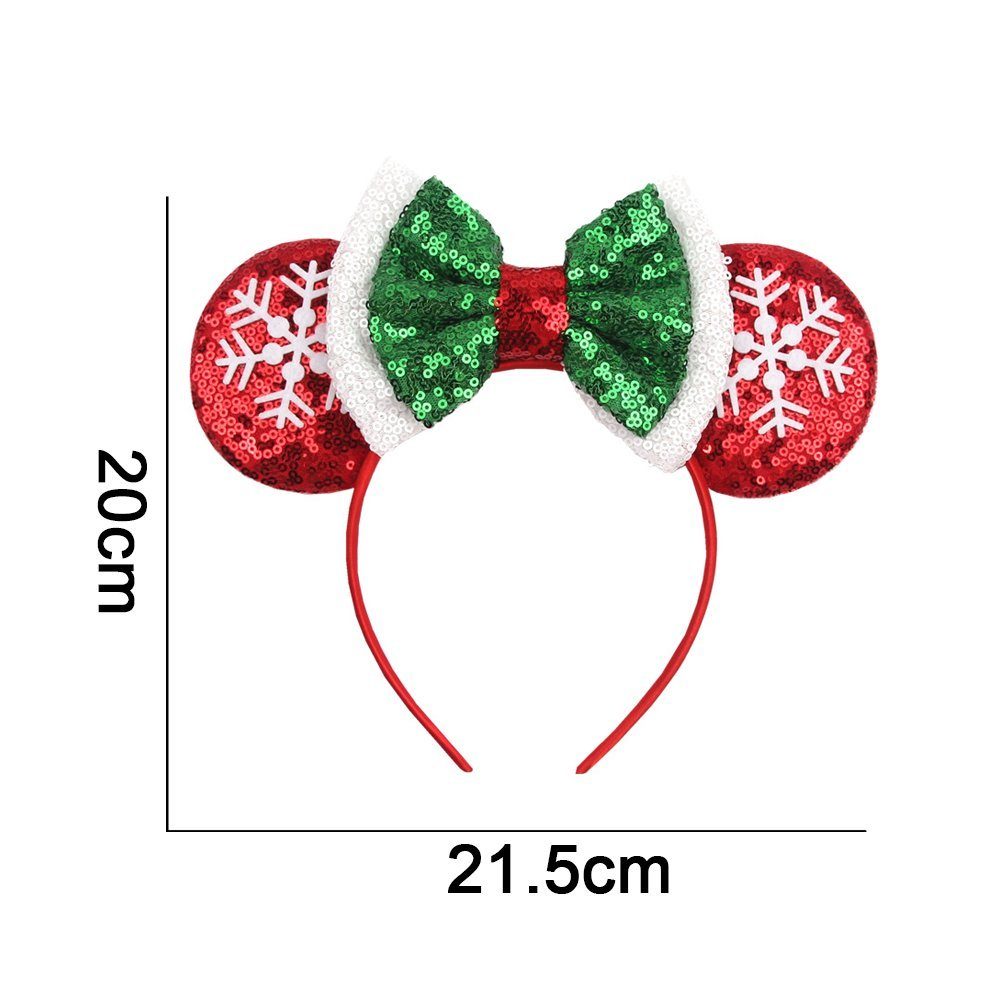 Einemgeld Haarband Weihnachten Maus Ohr Stirnband,Glitzer Schneeflocke Schleife,für Party