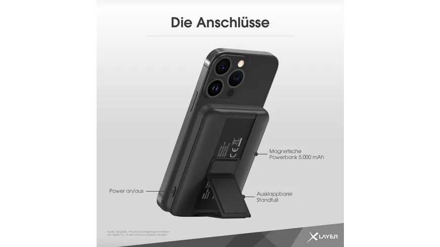 XLayer MagFix Pro 2-in-1 Powerbank mit Standfuß 5.000 mAh Schwarz