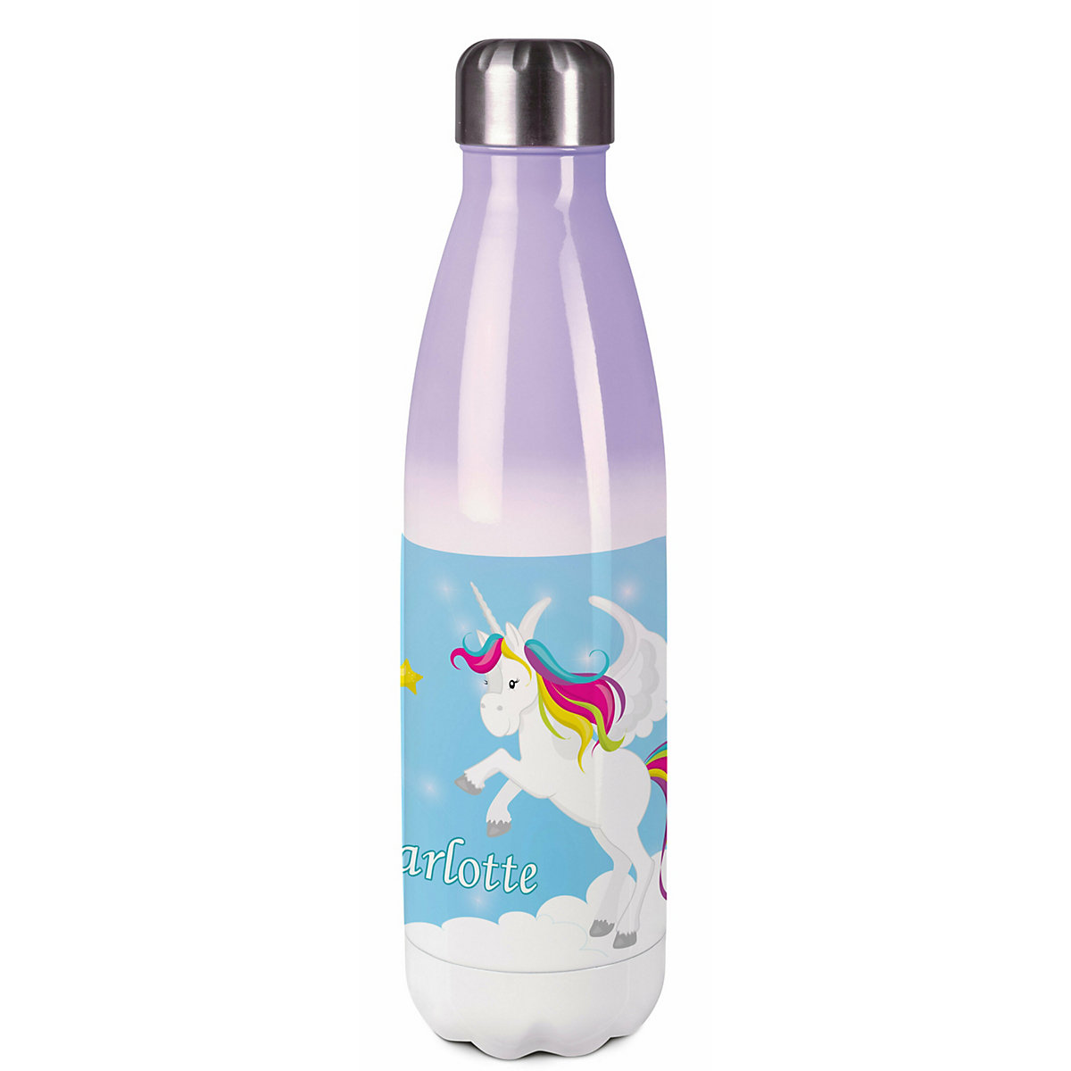 Edelstahl Kinder Thermoflasche / Trinkflasche bunt Pegasus Farbe blau Spülmaschinenfest, Auslaufsicher, Bruchfest, Doppelwandig, Für Heißgetränke geeignet, Mit Deckel, Isoliert