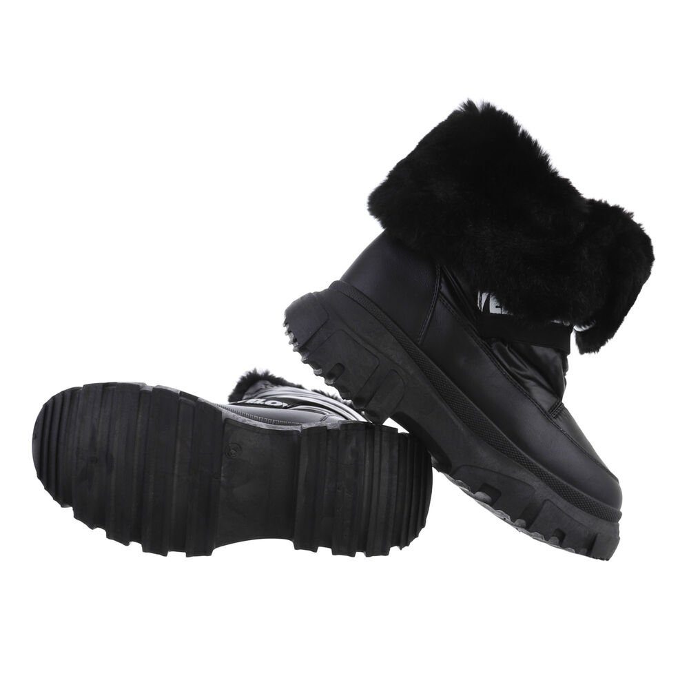 Ital-Design Damen Snowboots Outdoor Stiefelette Blockabsatz Plateaustiefeletten in Schwarz