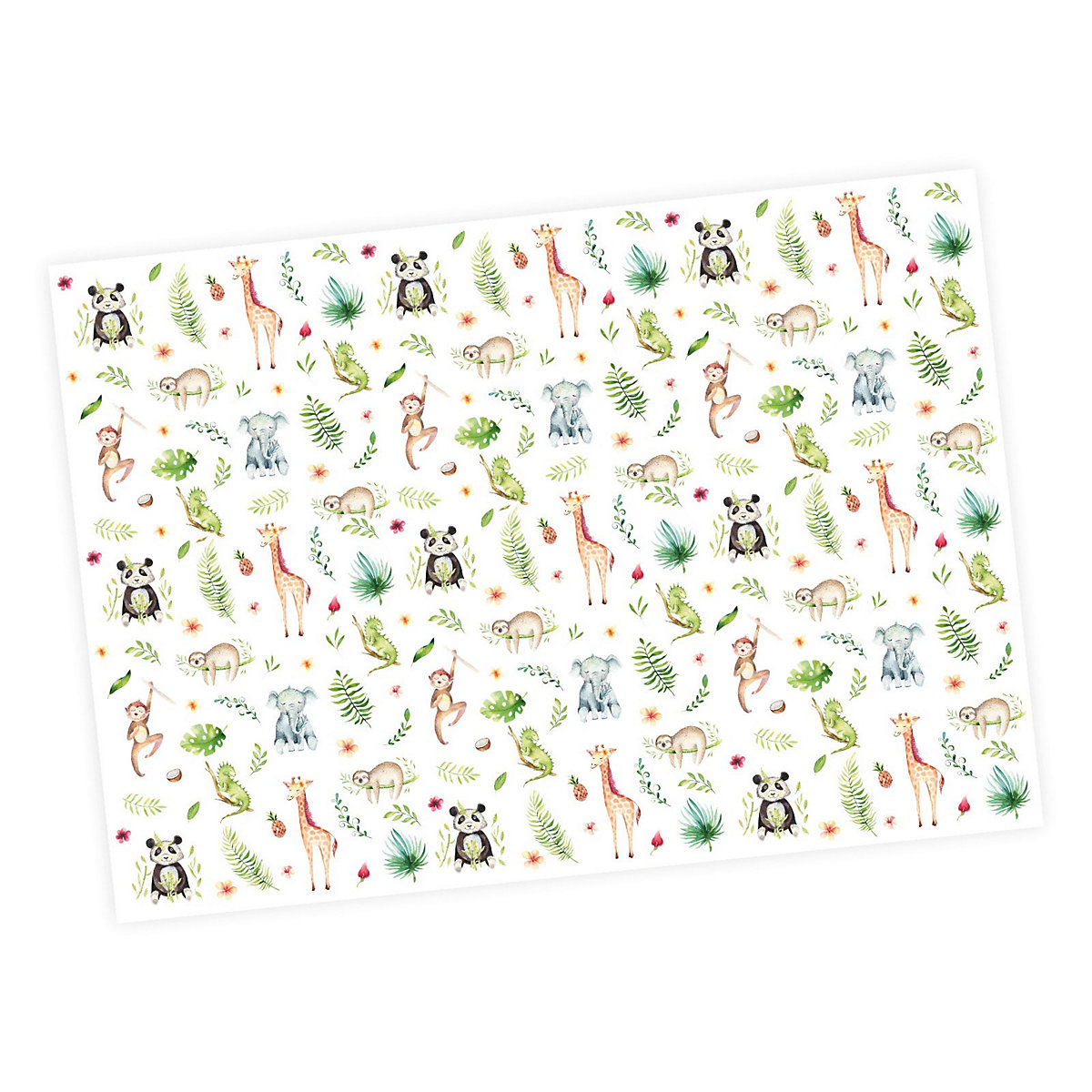 Geschenkpapier 5 Bögen Dschungel Tiere bunt – 1,60€/qm Größe: - 84,1 x 59,4 cm Geschenkpapier