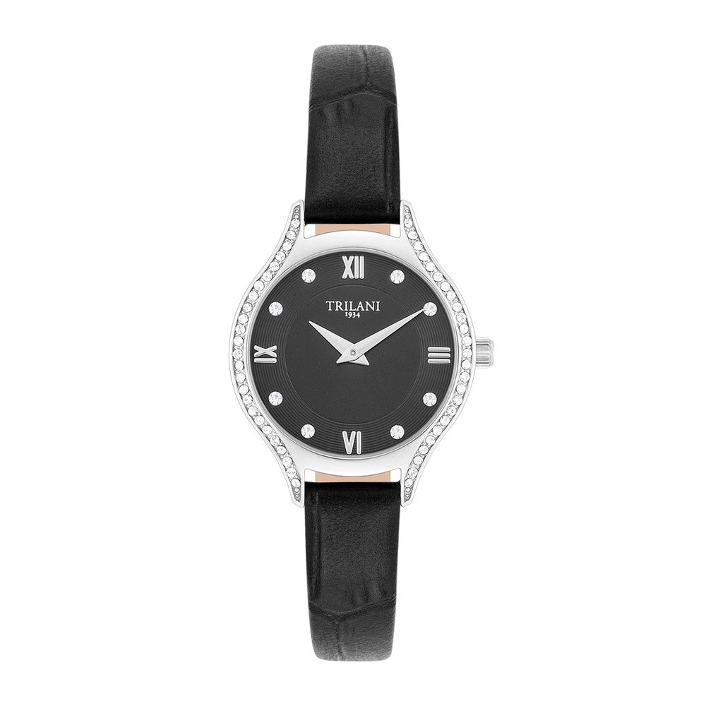 Trilani Montre à quartz en Cuir véritable en Noir Montre