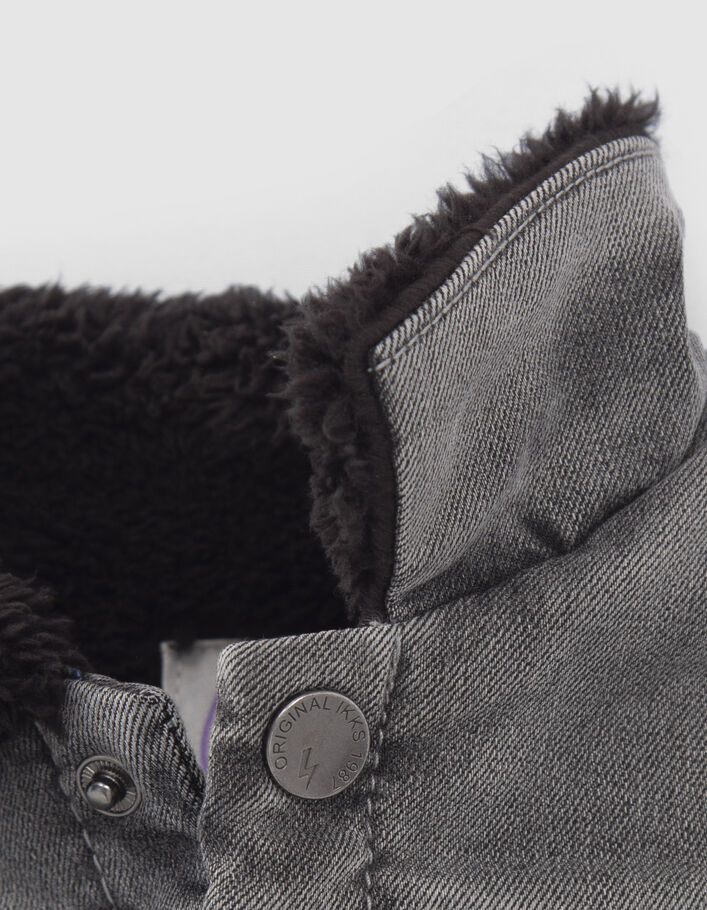 Veste en jean grise fourrée broderie dos bébé garçon