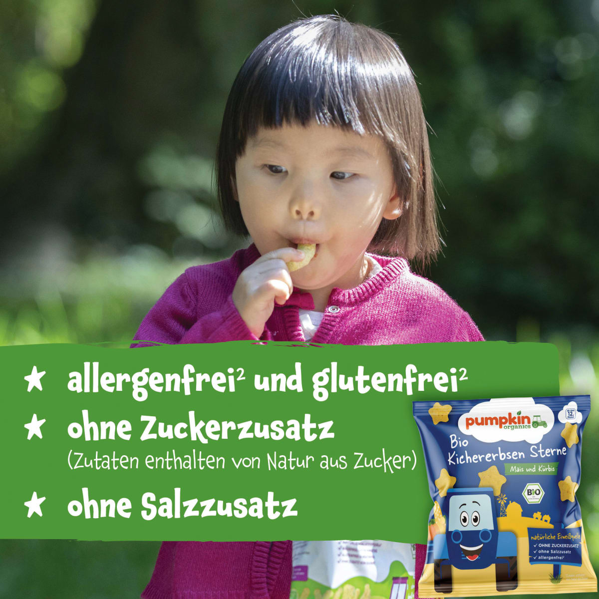 Kindersnack Kichererbsen Sterne mit Mais & Kürbis, ab 12. Monaten, 20 g