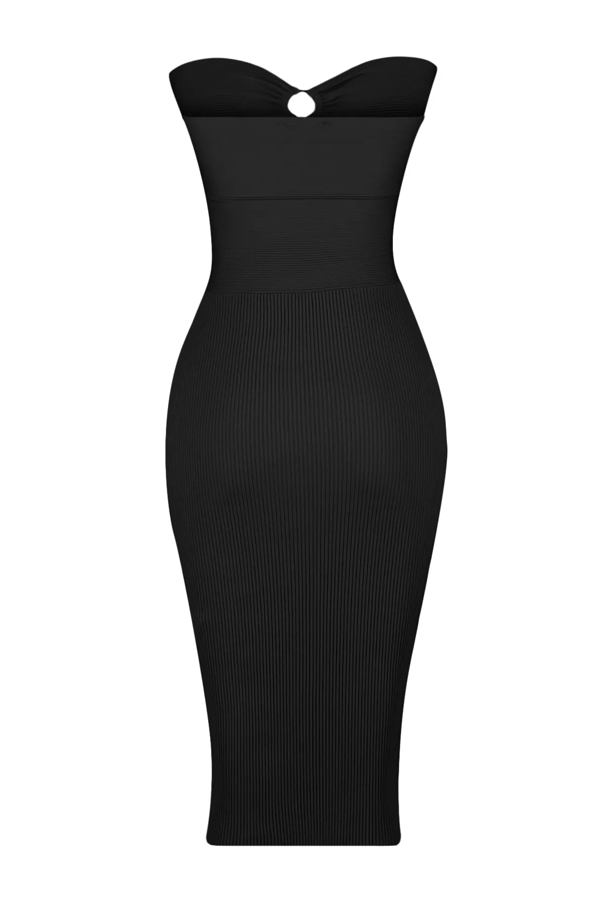 Trendyol Collection  Schwarzes, tailliertes Strick-Abendkleid mit Fensterausschnitt und Ausschnitten und Ausschnitten TPRSS23EL00112