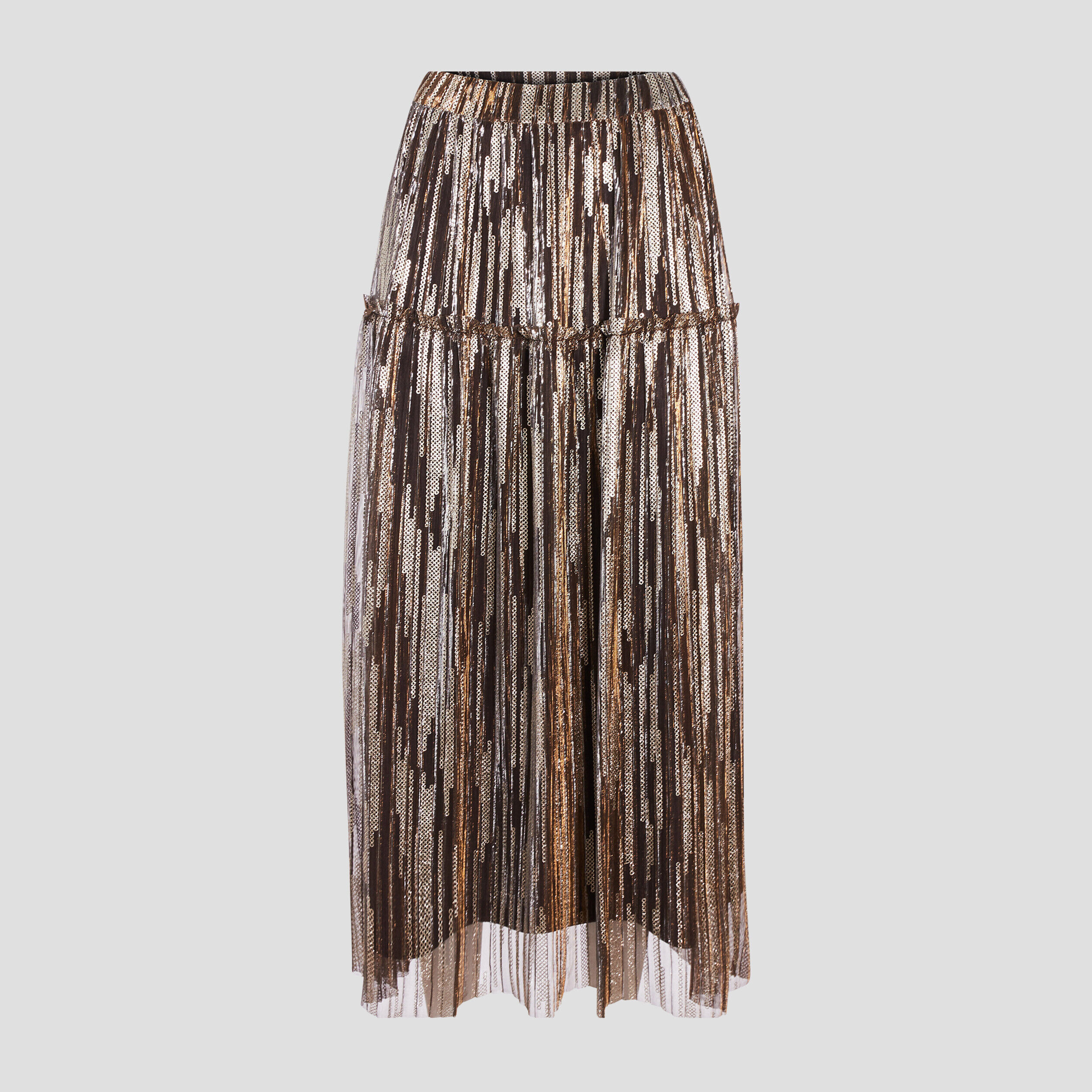 Jupe midi évasée taille haute couleur or femme | Cache Cache