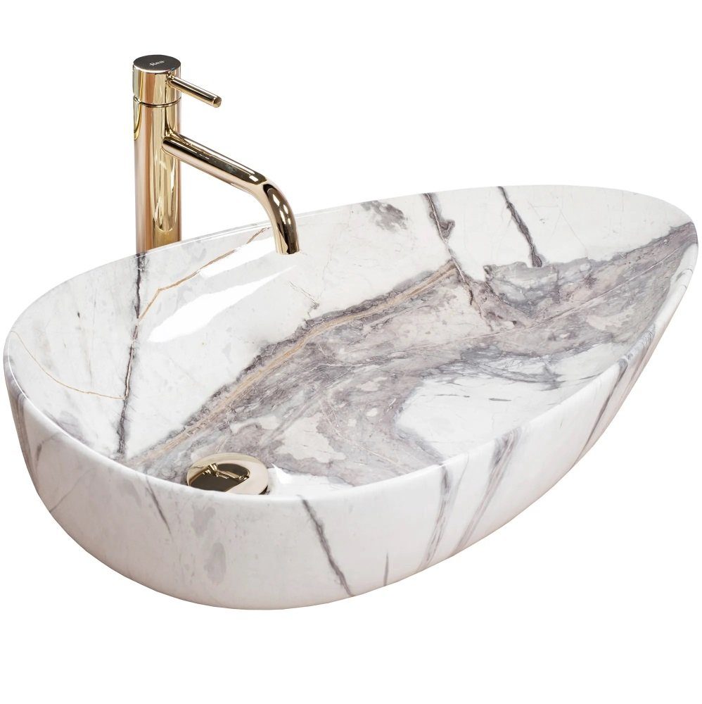 Badezimmer Rea Aufsatzwaschbecken Waschbecken Greta Thunder Natursteinoptik Keramik 65,5x39cm