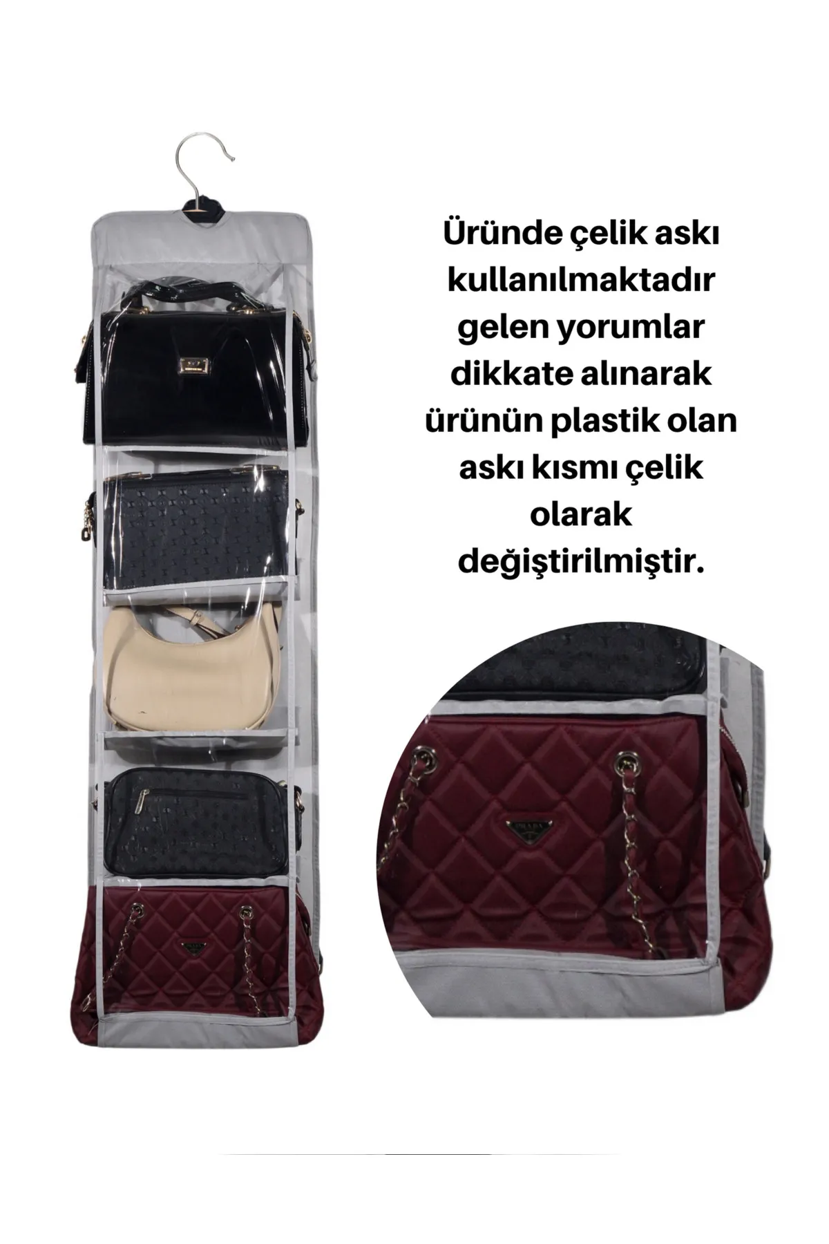 Seryat  Grauer Kleiderbügel aus Stahl mit 10 Fächern für den Schrank, Organizer für Taschen und Schuhe