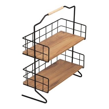 en.casa Badregal, Sallingsund Tischregal mit 2 Ablageflächen 41,5x32x15cm Schwarz/Holz