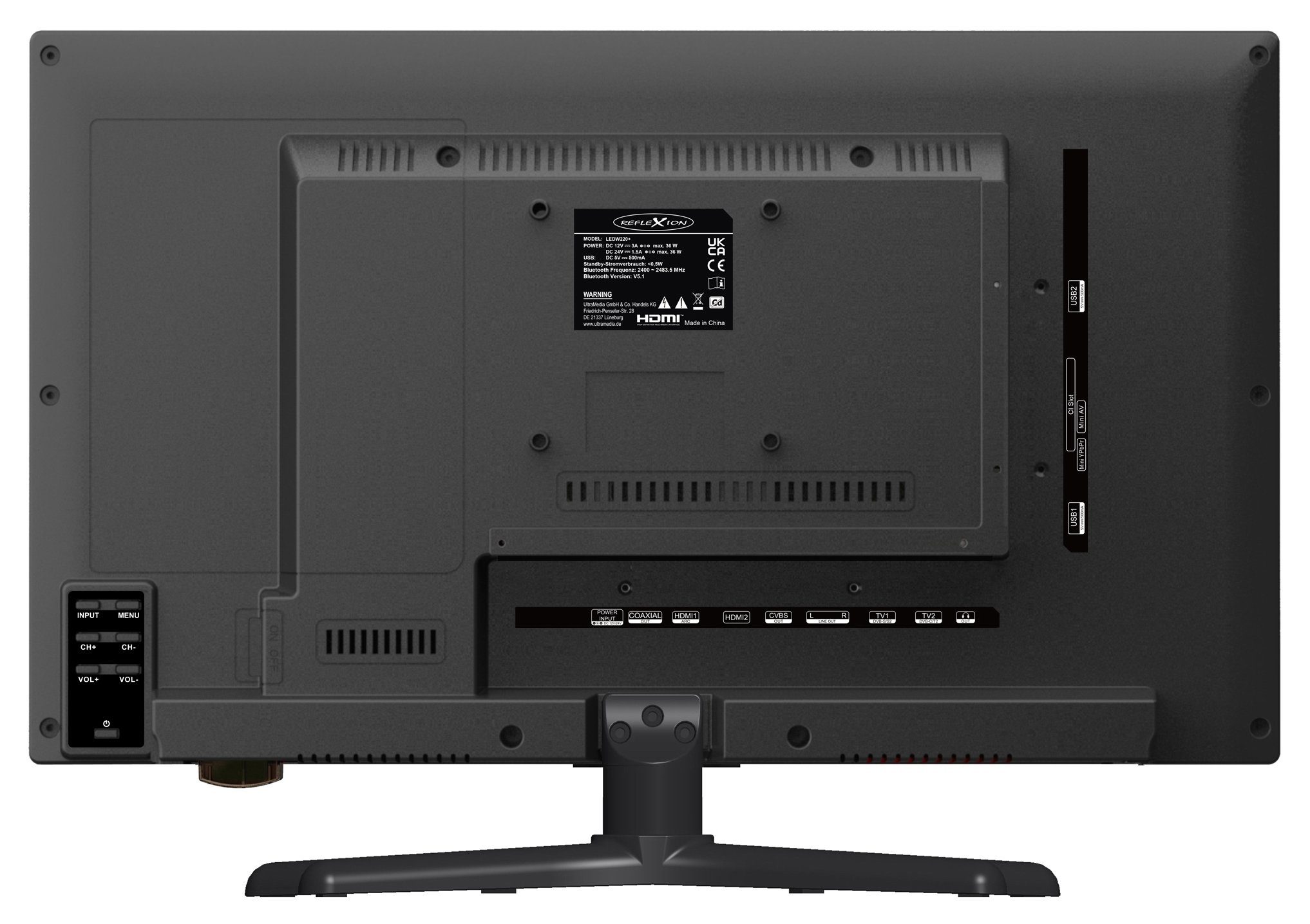 Reflexion LEDW220+ LED-Fernseher (55,00 cm/22 Zoll, Full HD, DC IN 12 Volt / 24 Volt, Netzteil 230 Volt, Wohnmobil, Camping)