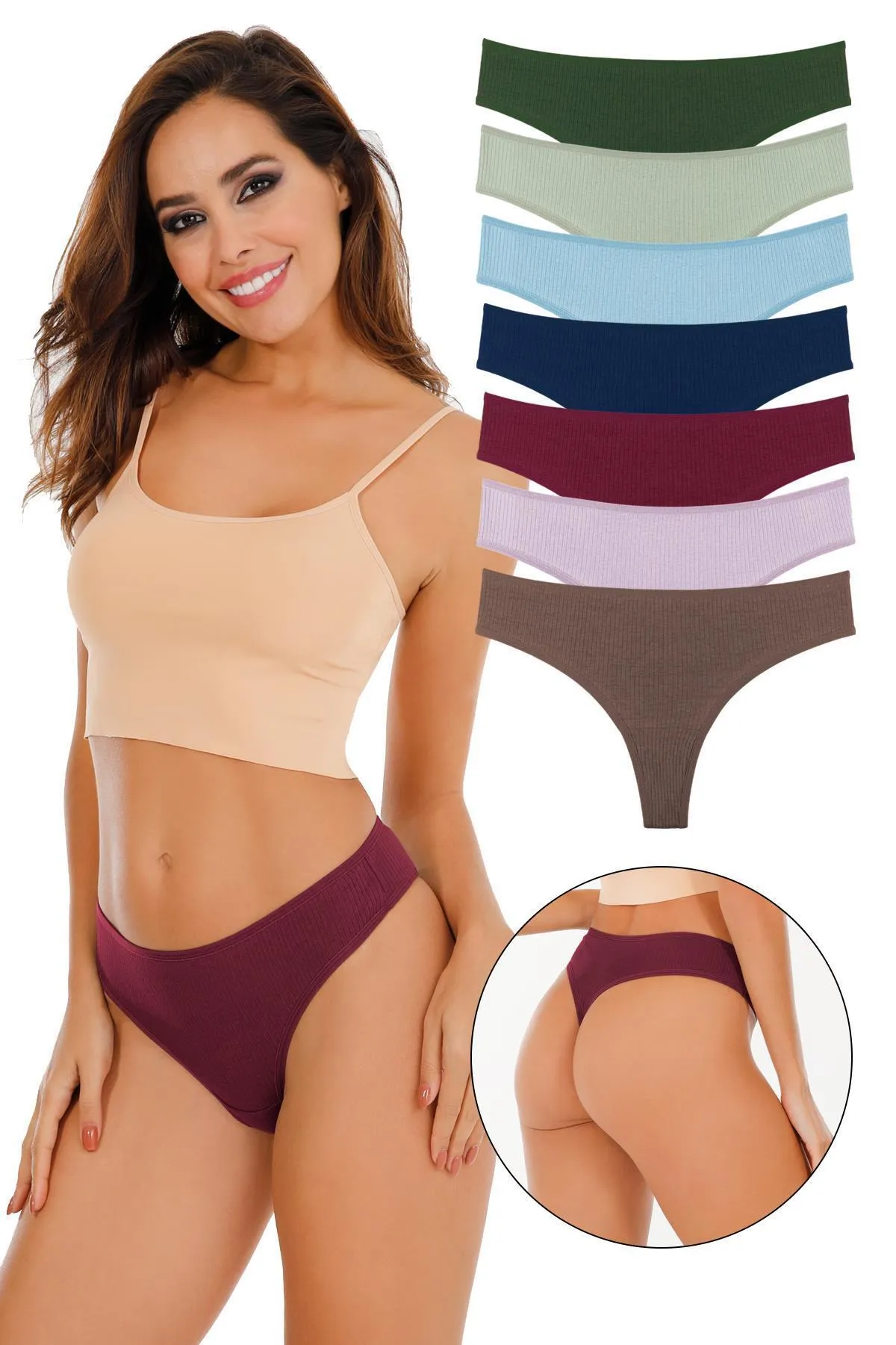 Sensu  Gerippter brasilianischer Tanga für Damen, 7-teilig