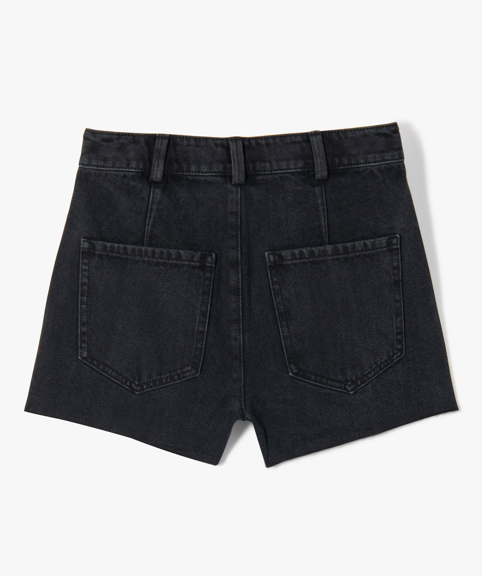 Jupe-short fille en denim avec plis sur l'avant noir | GEMO