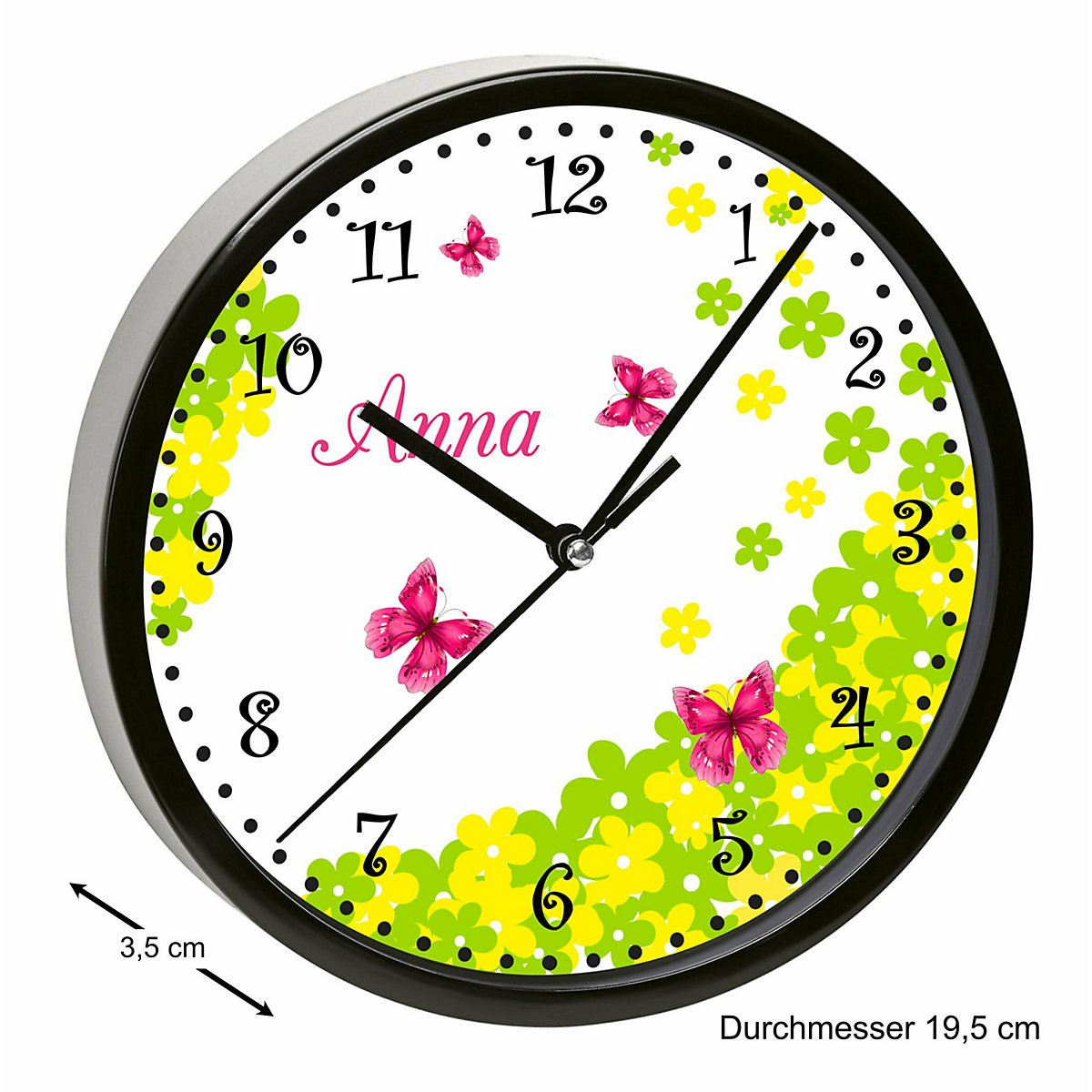 Kinder Wanduhr personalisiert mit Name Schmetterling Blume