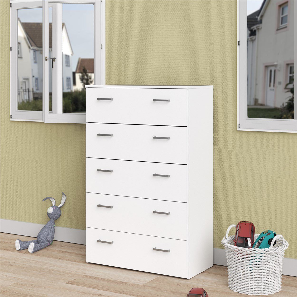 Home affaire Hochkommode, graue Stangengriffe, einfache Selbstmontage, 74,1 x 114,7 x 35,95 cm