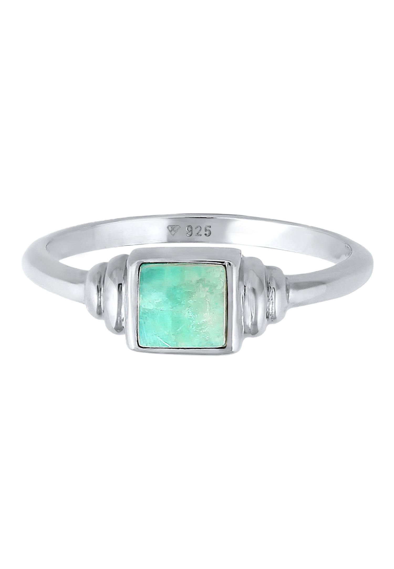Inel solitaire pătrat vintage Elli PREMIUM pentru femei cu amazonit din argint 925 placat cu aur