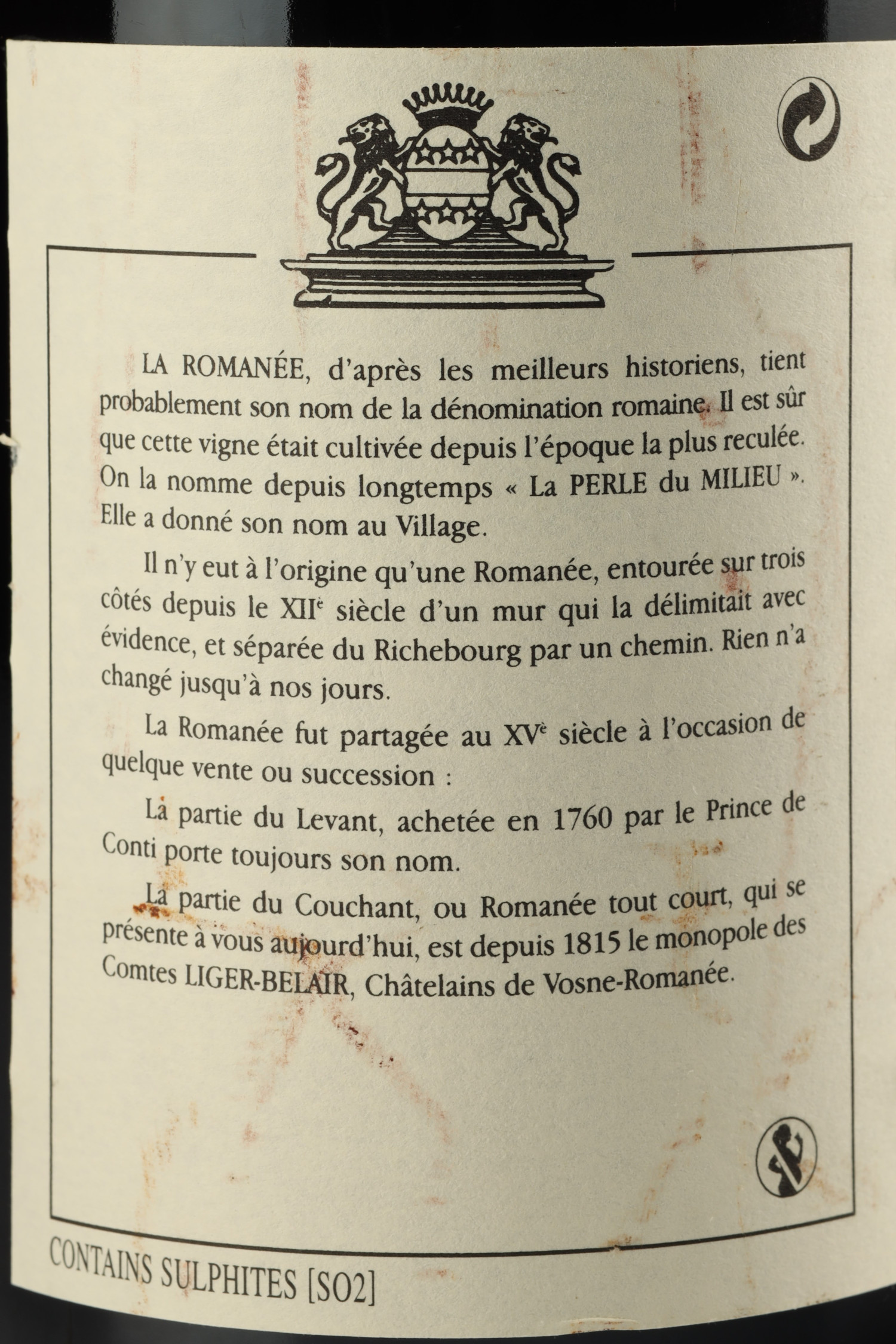 Domaine Comte Liger Belair 2001, La Romanée