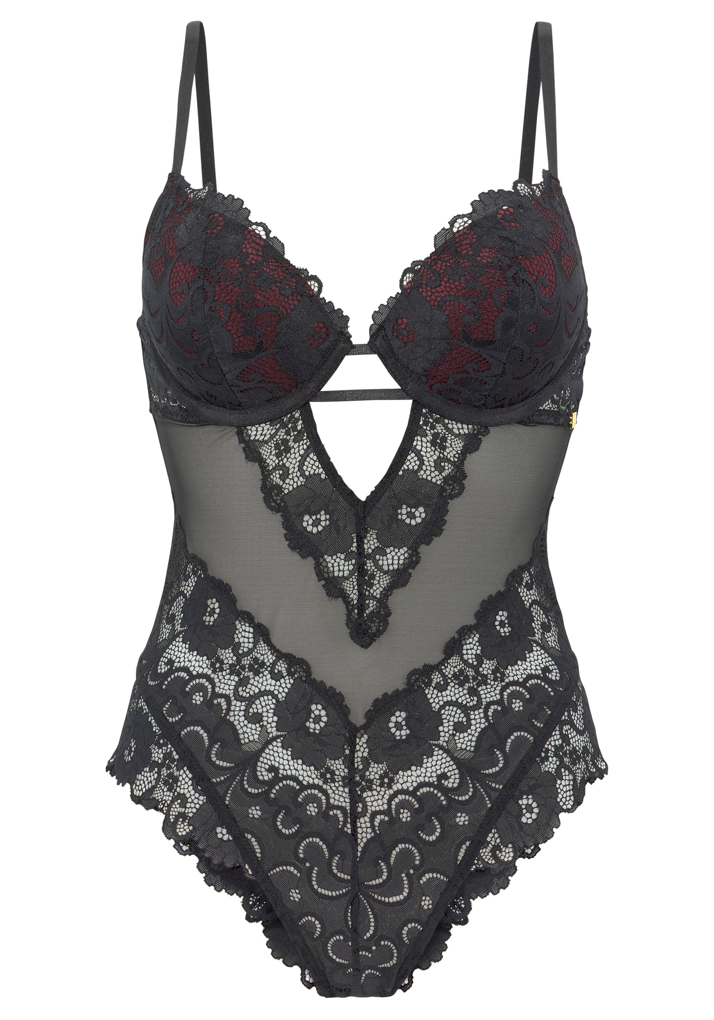 JETTE Body aus feiner, floraler Spitze, sexy Dessous