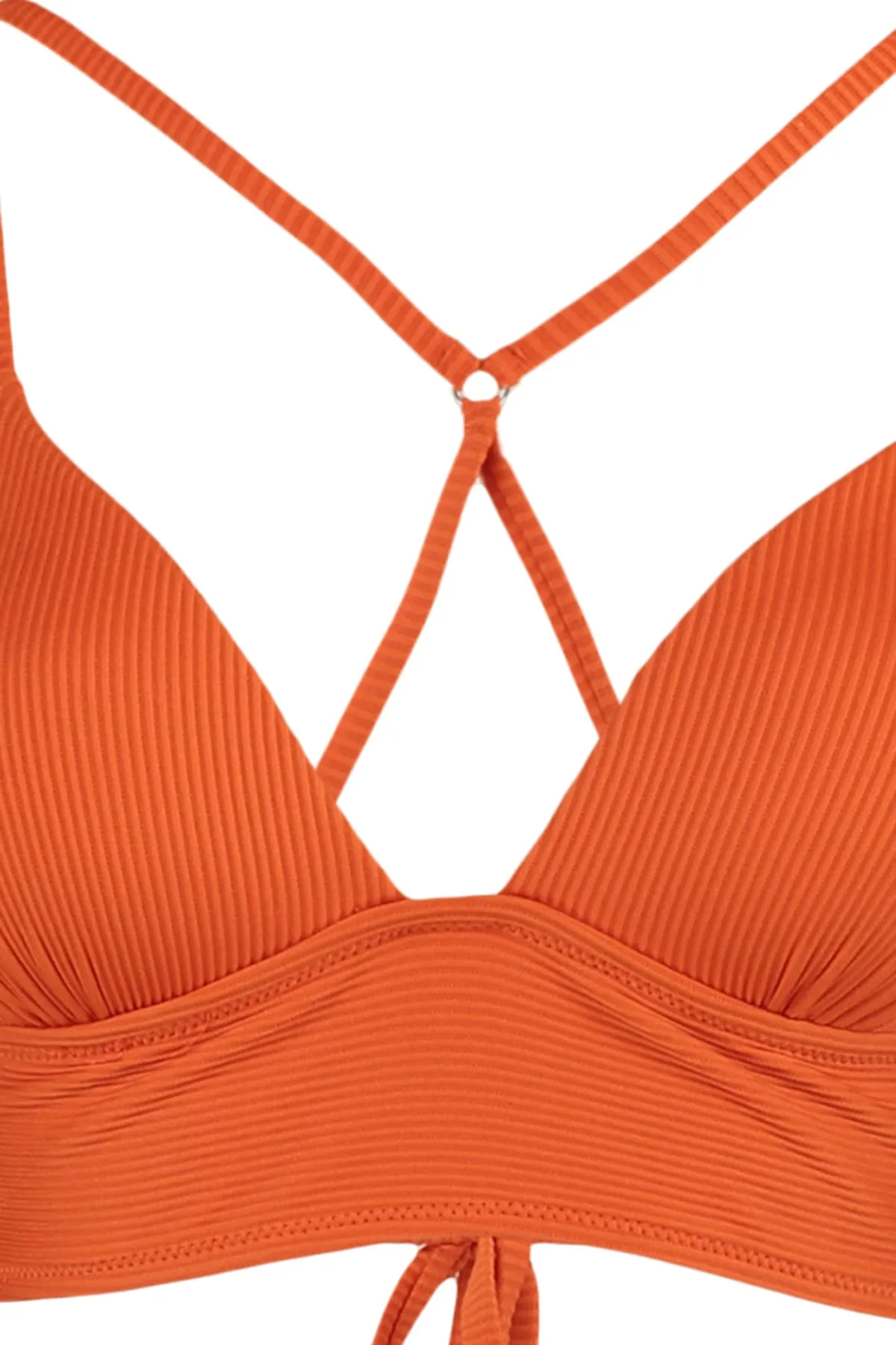 Trendyol Collection  Orangefarbenes, strukturiertes Push-up-Bikinioberteil mit Dreiecksmuster TBESS21BU0010