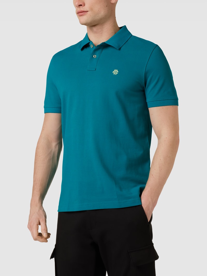 Poloshirt mit Logo-Stitching in smaragdgrün