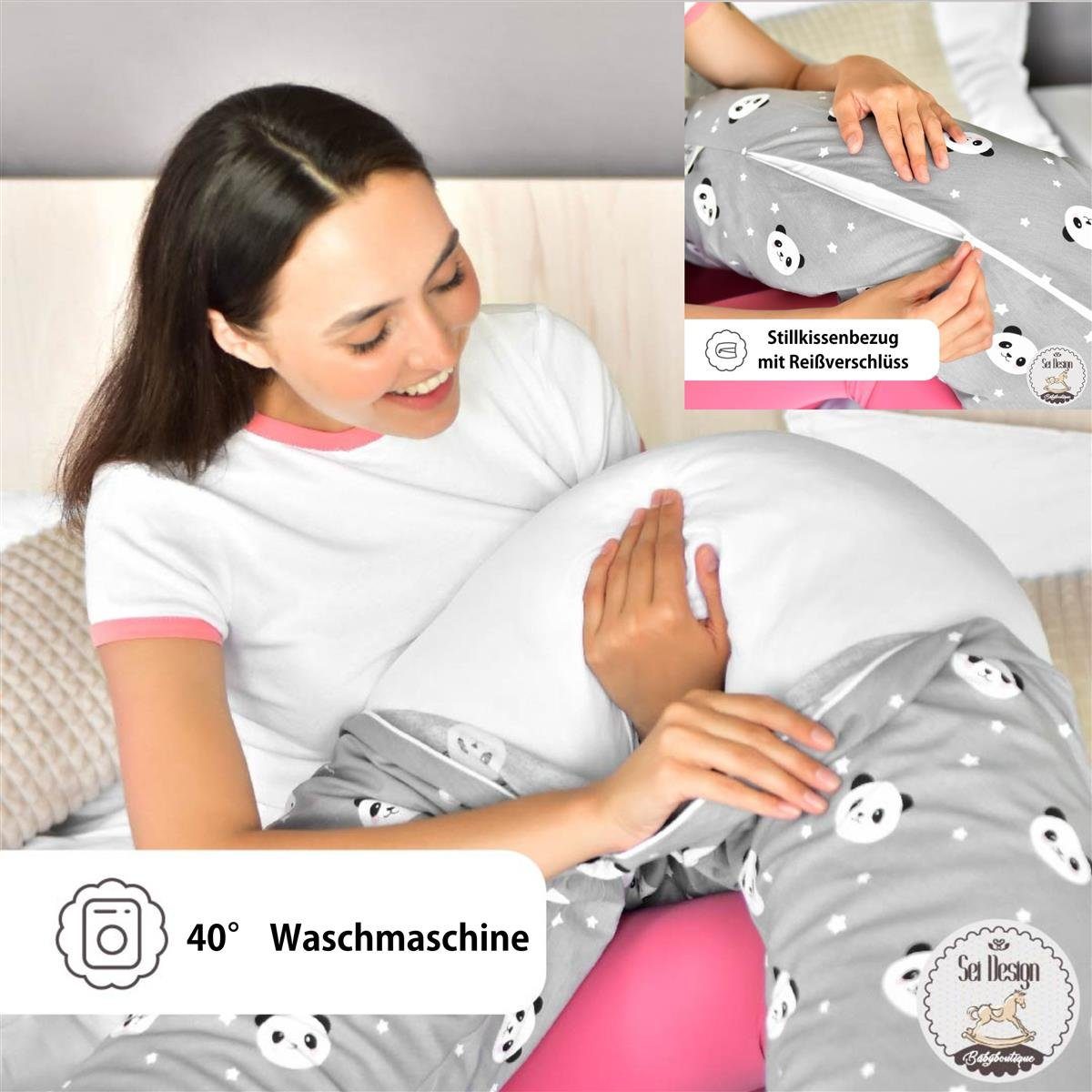SEI Design Stillkissen Seitenschläferkissen Babynestchen Kuschelnest XXL, Schwangerschaftskissen mit Bezug, Bezug 100% Baumwolle