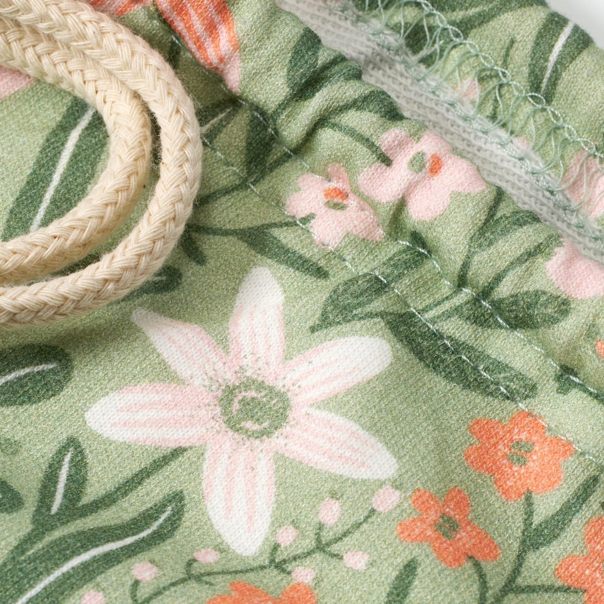 Turnbeutel mit Blumen-Muster, grün & rosa, ca. 32 x 40 cm, 1 St
