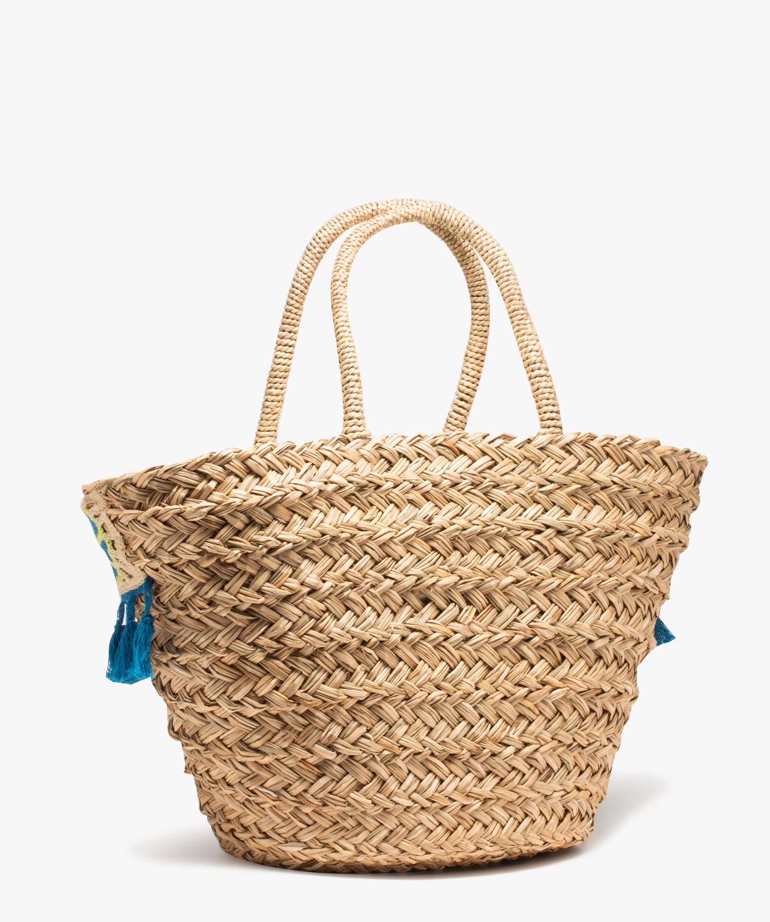 Sac de plage femme en paille avec broderies et pompons beige | GEMO