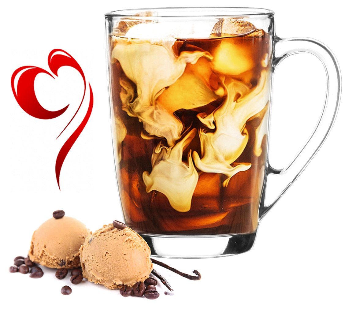 PLATINUX Latte-Macchiato-Glas Kaffeegläser, Glas, Teegläser mit Griff Set 6 Teilig Coffee 250ml (max. 320ml) Frühstücksgläser Trinkgläser Macchiato
