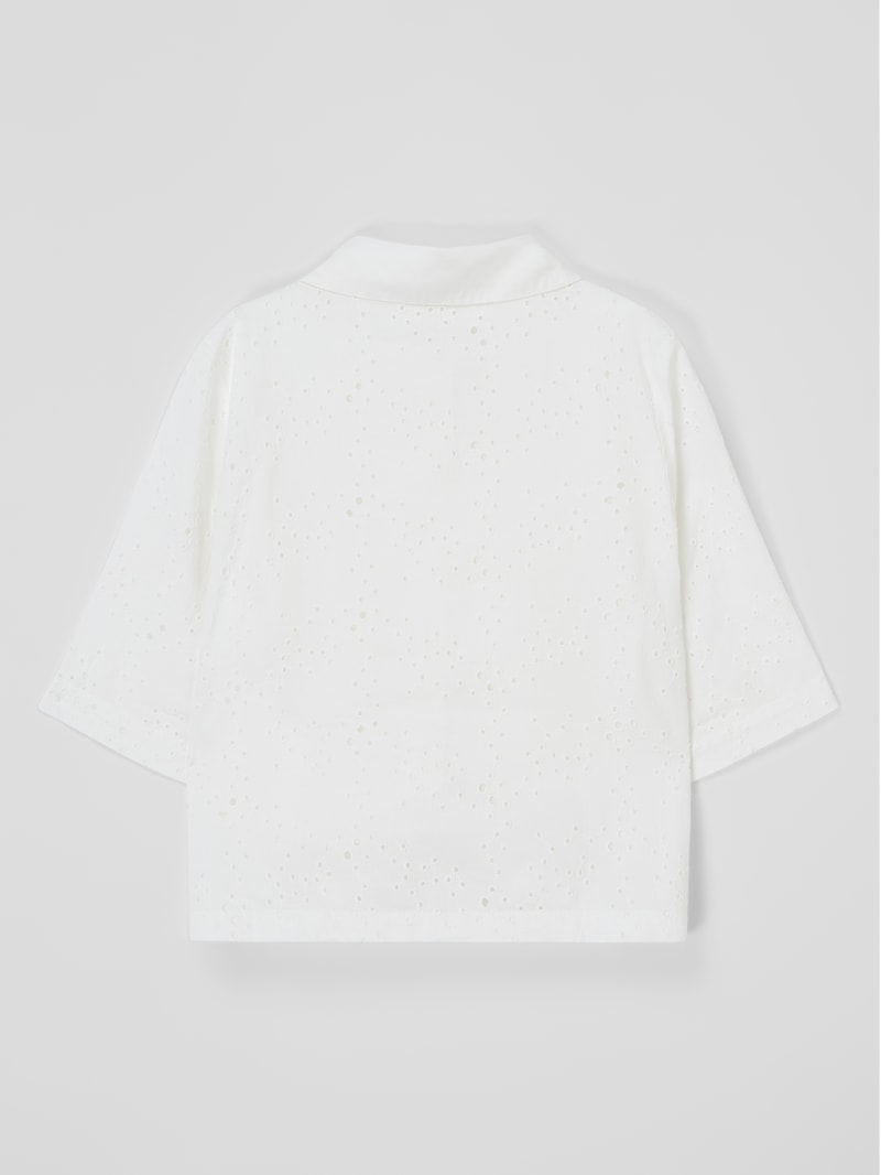 Boxy Fit Bluse mit Lochstickerei in weiß
