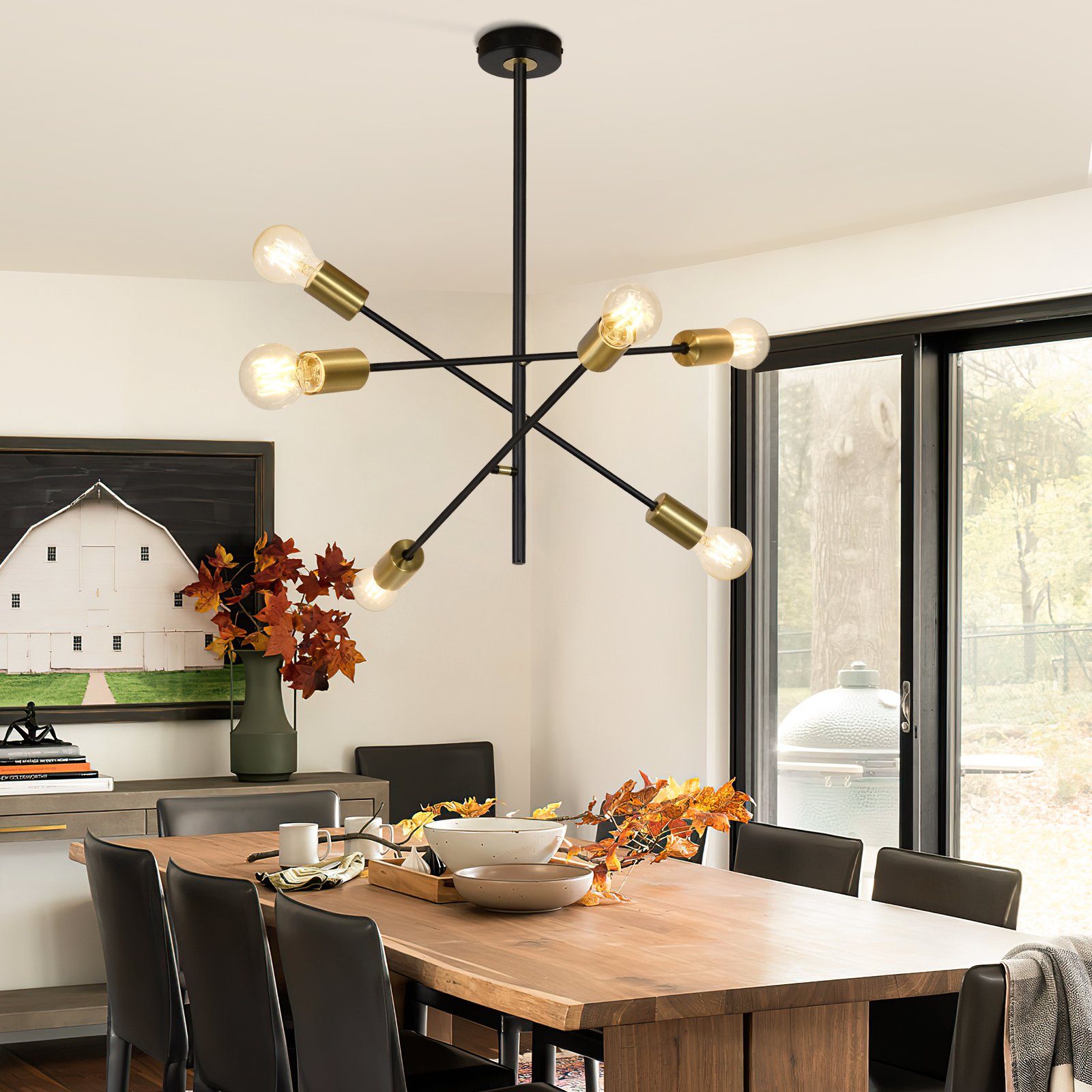 Nettlife Pendelleuchte Schwarz Esstisch mit 4/6 Flammig Hängelampe Vintage Hängeleuchte, Flexibler Lampenmast, ohne Leuchtmittel, für Wohnzimmer Esszimmer Schlafzimmer, 6 Flammig, E27