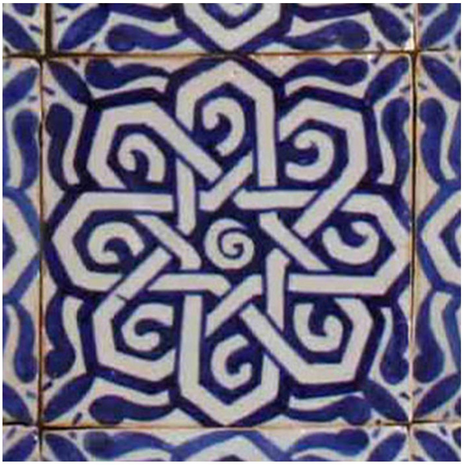 Casa Moro Keramik Wandfliese Marokkanische Fliese Farah 10x10 cm kunstvoll von Hand bemalt, Blau und Weiß, Kunsthandwerk aus Marokko FL7050