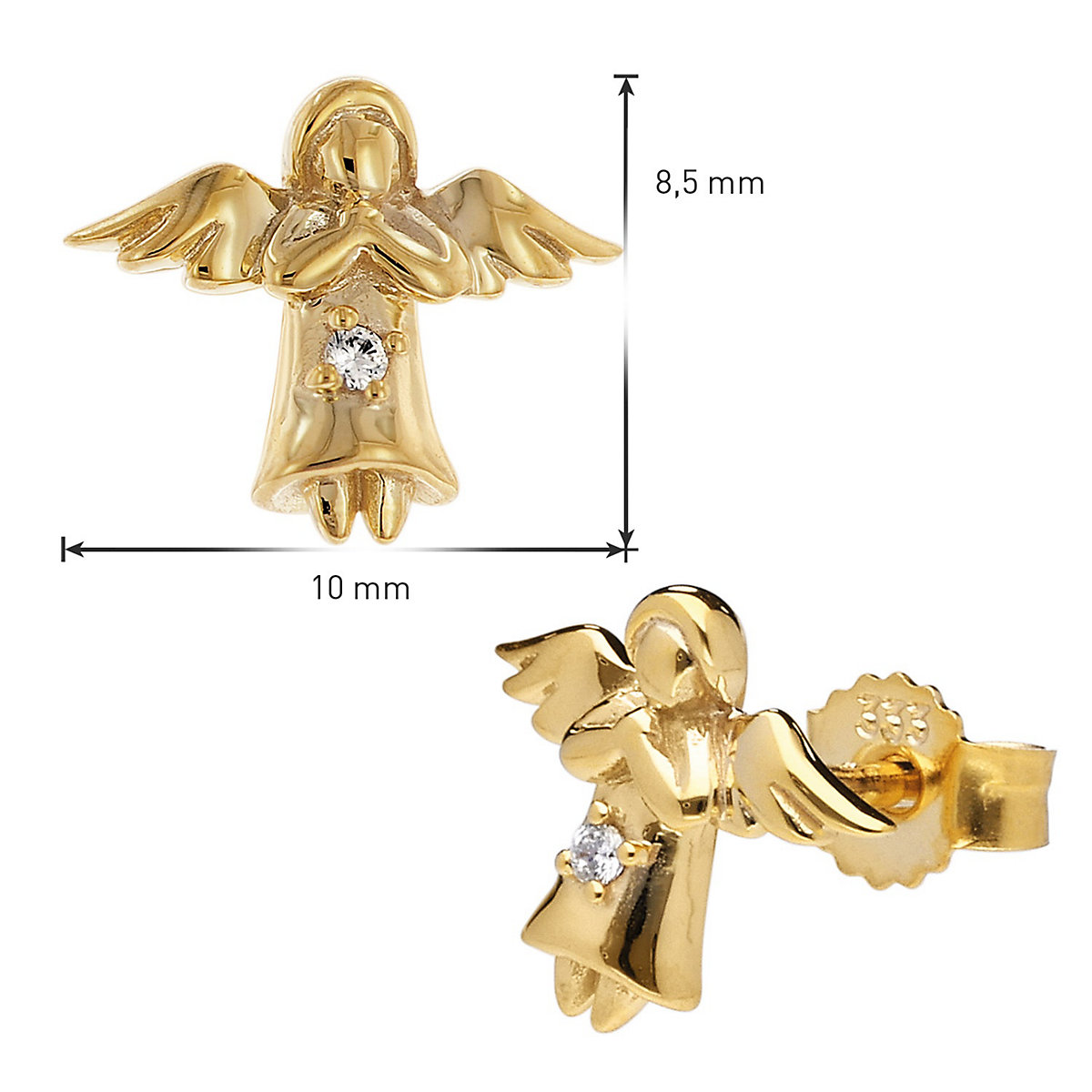 Kinder-Ohrringe Engel Ohrstecker Gold 333/8K mit Zirkonia Ohrstecker