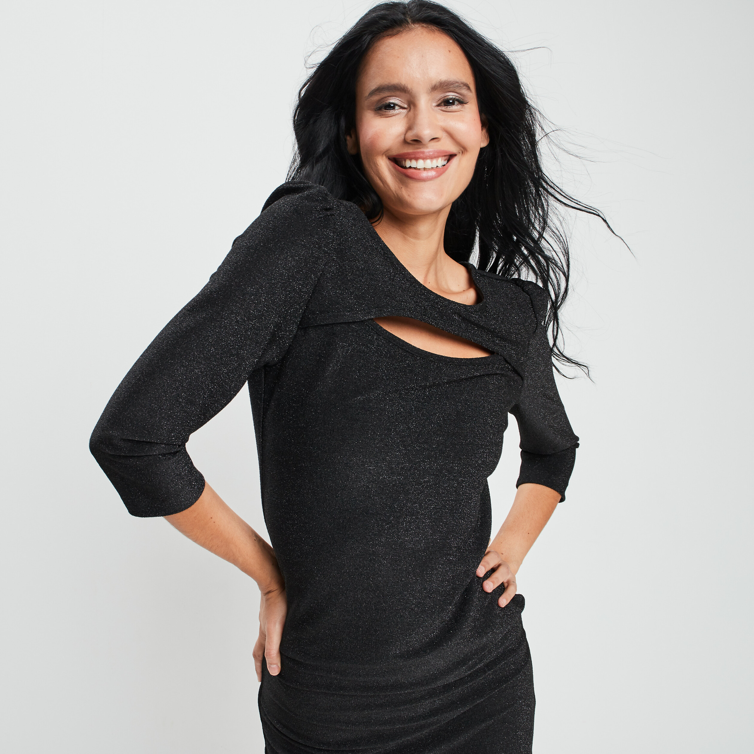 Robe de soirée droite avec ouverture noir femme | La Halle