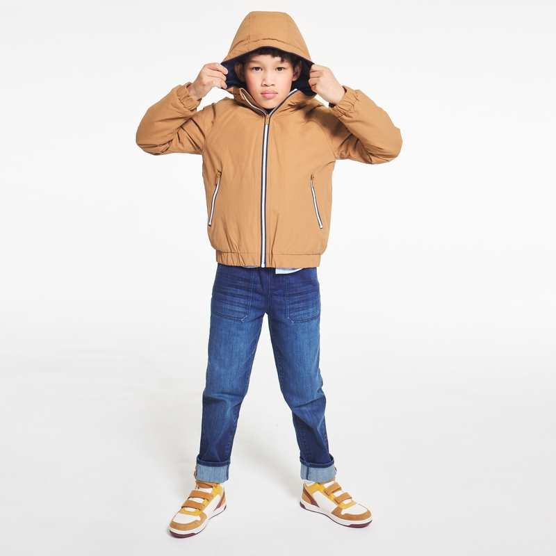 Blouson doublé à capuche marron garçon