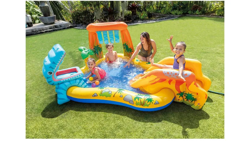 Intex - Dinosaurier Planschbecken mit Palmen-Wassersprühgerät und 6 Bällen