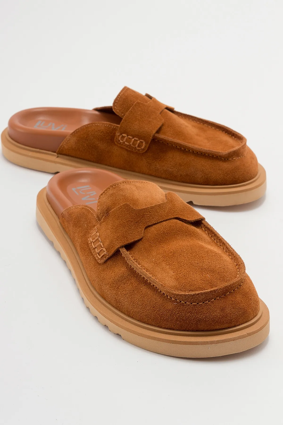 LuviShoes  LAVEN Damen-Hausschuhe aus braunem Wildleder aus echtem Leder