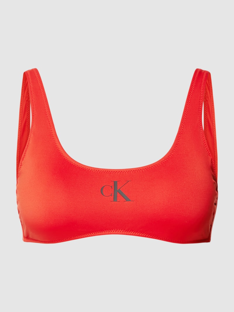 Bikini-Oberteil mit Label-Print in koralle