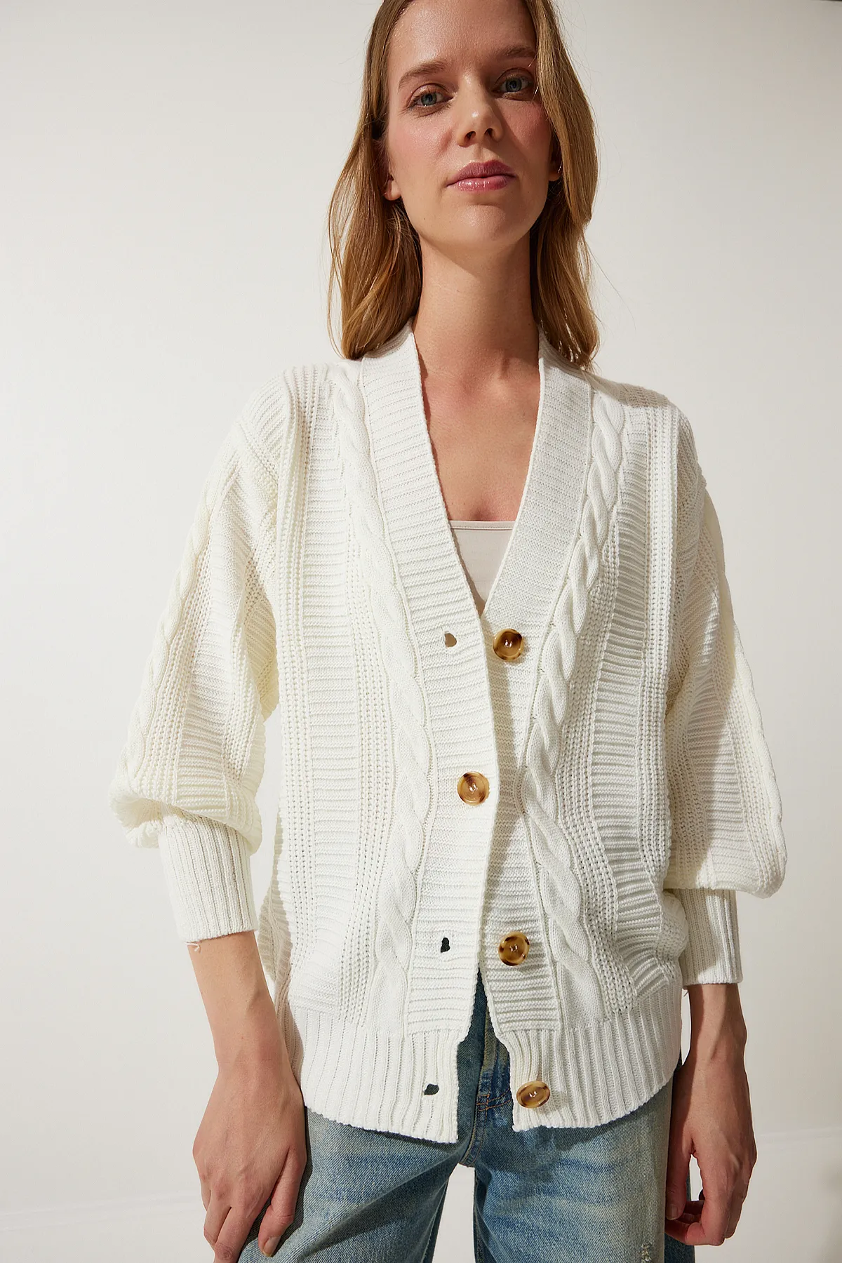 Happiness İstanbul  Strickjacke - Ecru - Oversized