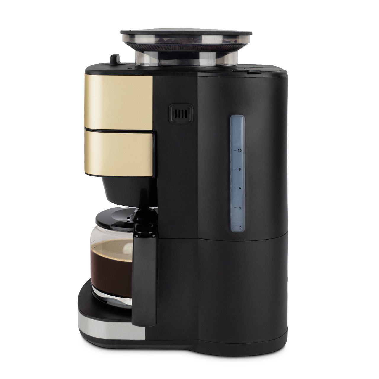 H.Koenig Filterkaffeemaschine mit Mahlwerk MGX90, abnehmbarer Wassertank 1.4L, Bohnenbehälter 180g Champagner, Schwarz