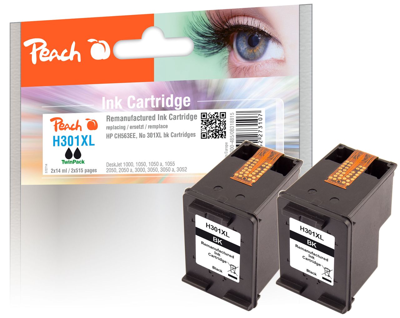 Peach 2 x Druckköpfe schwarz ersetzt HP No. 301XL bk*2