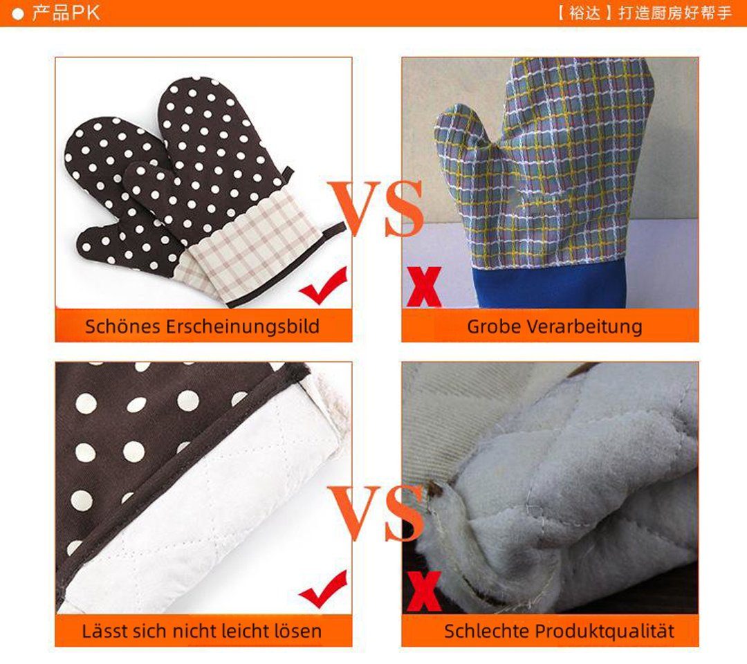 YANN Topfhandschuhe Baumwollbackhandschuh-Set - rutschfest, (geeignet für Küche, Backen, Grillen, 2 Stück), hitzebeständige Baumwollbackhandschuhe