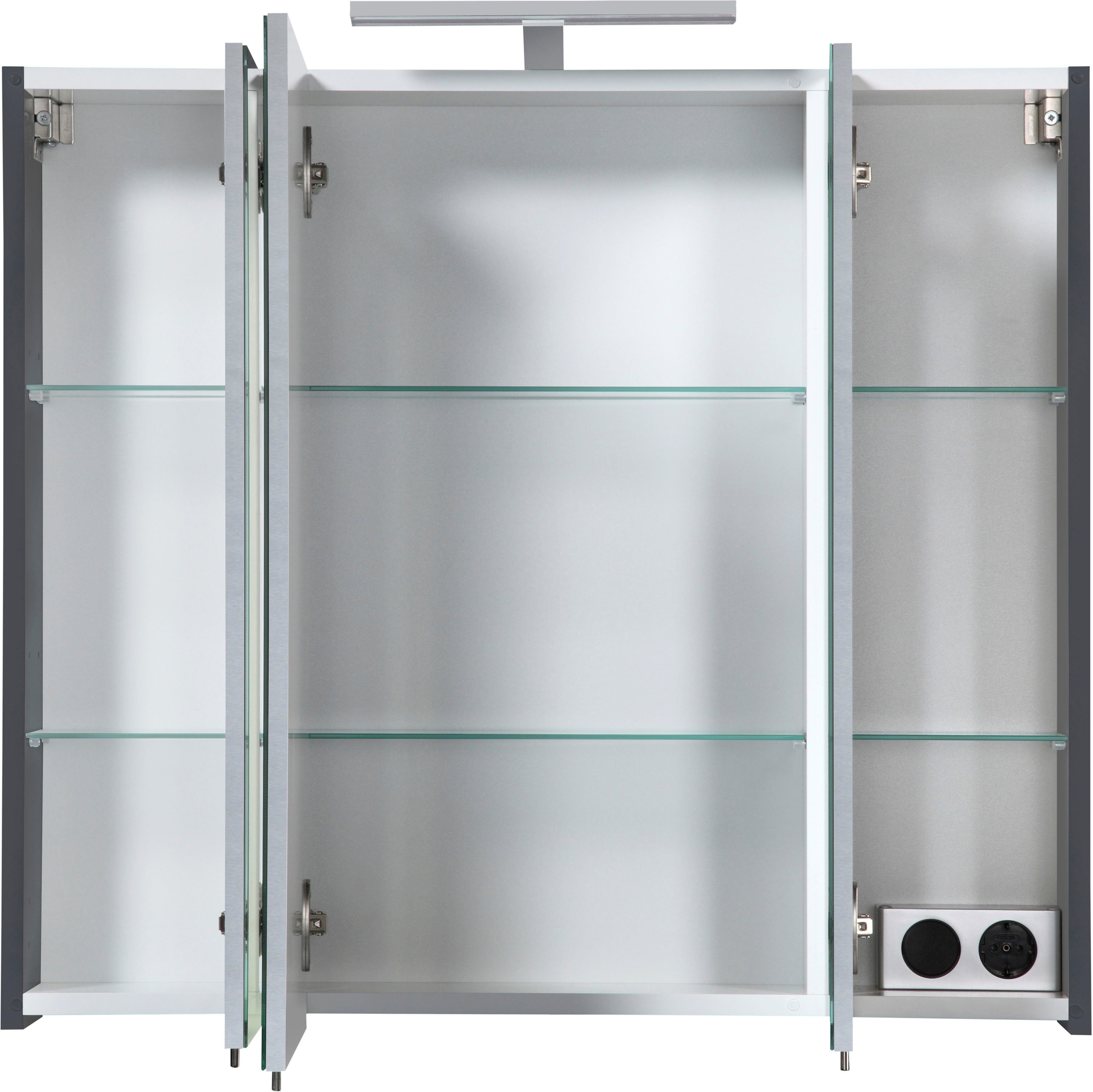 welltime Spiegelschrank Torino Breite 80 cm, 3-türig, LED-Beleuchtung, Schalter-/Steckdosenbox
