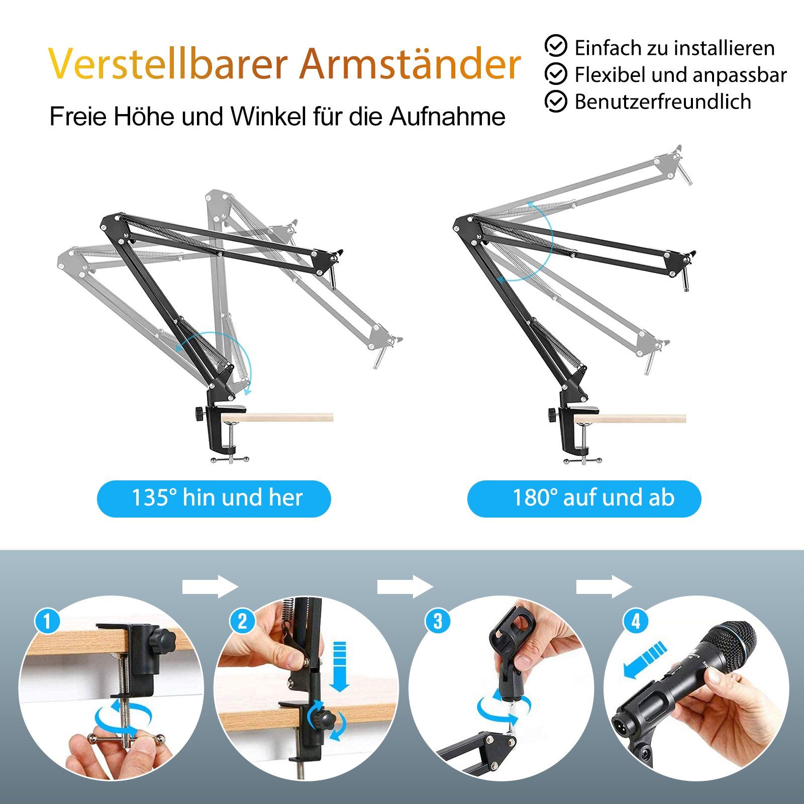 KEAYOO Mikrofonständer Mikrofonständer, mit Tischklemme